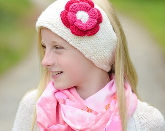 Handmade White Wool Headband: Crochet Flower Ear Warmer