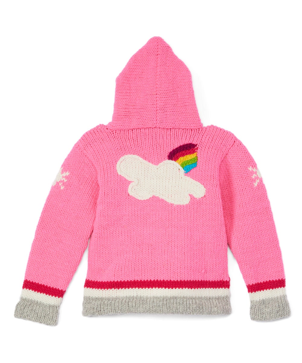 Pink or Blue Unicorn Wool Jacket for Girls With Hoodie and Pockets. Rainbow and Clouds Children s Knit Wool Sweater. Etsy
