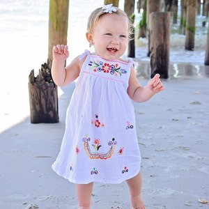 Floral Embroidered Cotton Dress for Baby and Girl Pinafore Style CINCO DE MAYO