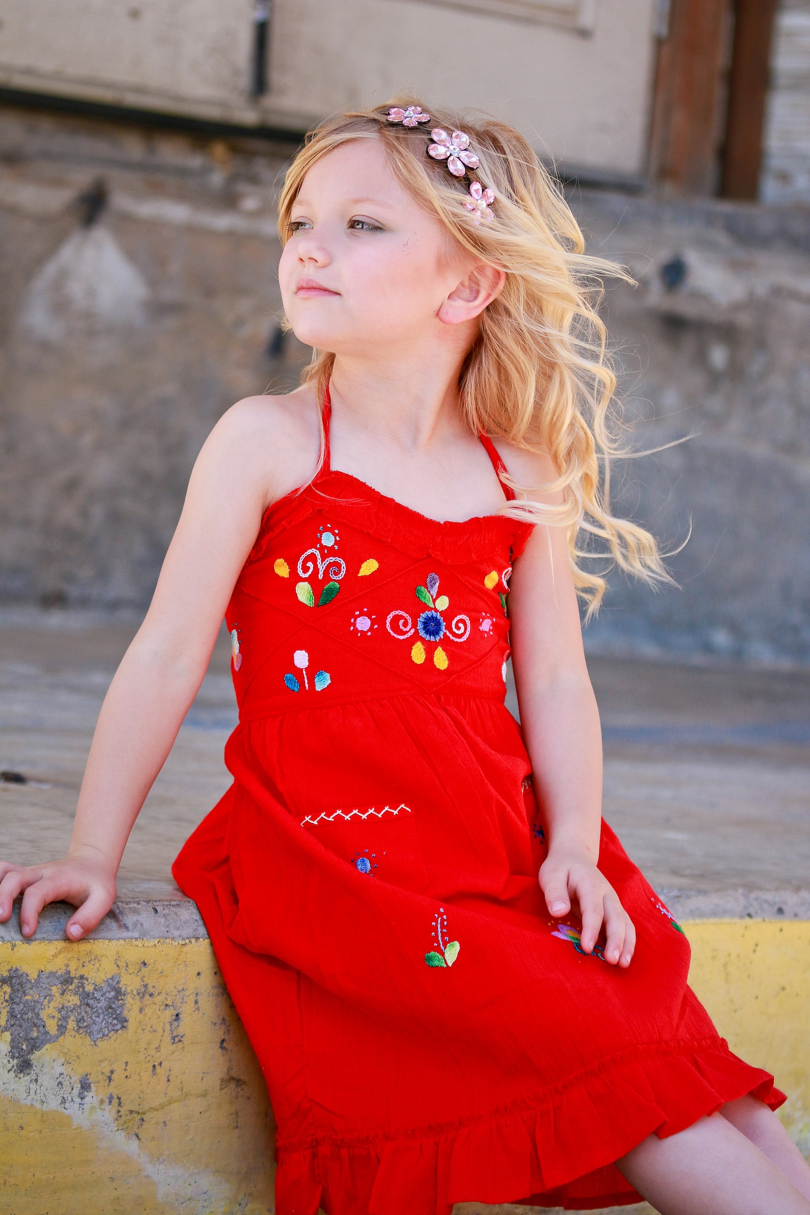 Red Embroidered Cotton Sun Dress for Little Girl Halter Dress Etsy