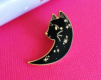 Moon Cat Enamel Pin | Lapel Pin | Cute Enamel Hat Pin | Cat Lady Pin | Space Kitten Pin | Kitty Pin | Mystical Cat Pin | Moon Pin | Cat Pin