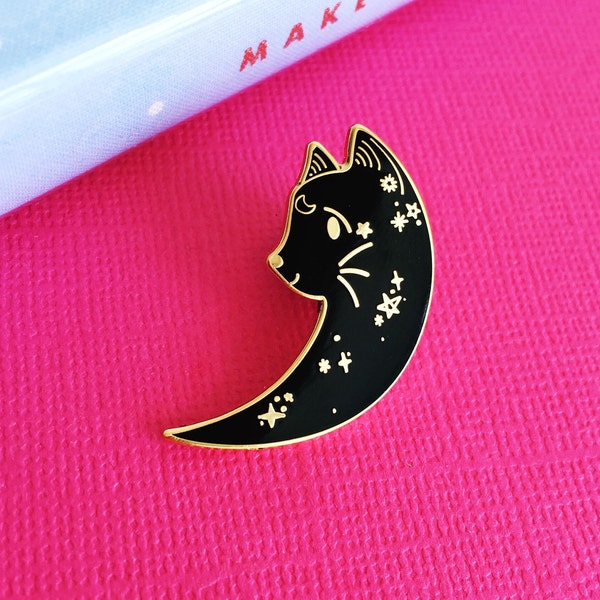 Moon Cat Enamel Pin | Lapel Pin | Cute Enamel Hat Pin | Cat Lady Pin | Space Kitten Pin | Kitty Pin | Mystical Cat Pin | Moon Pin | Cat Pin