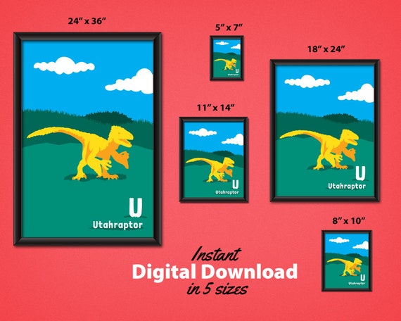 Dinosaurier Alphabet Poster Utahraptor Digitale Download Etsy