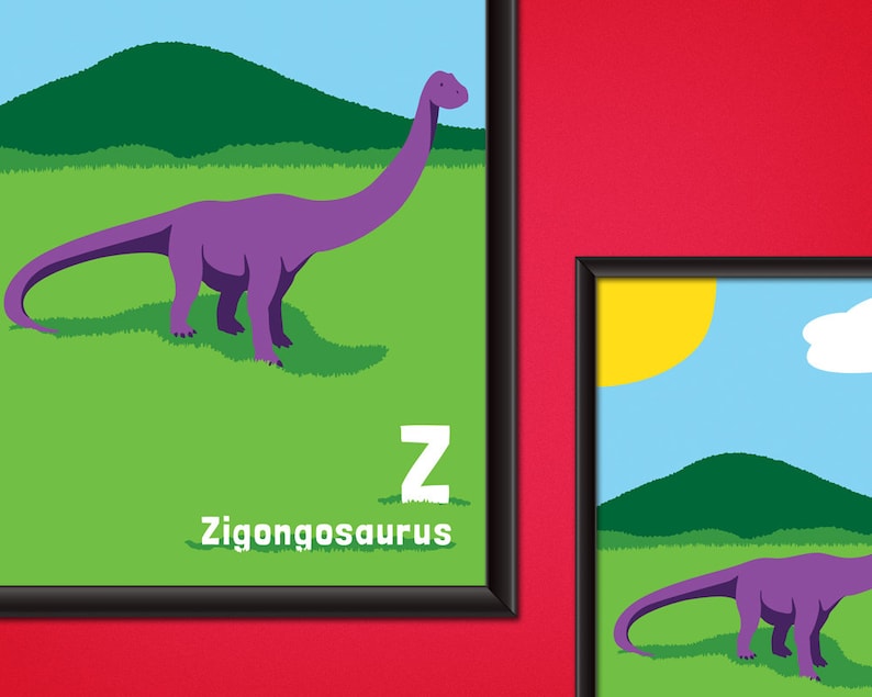 dinosaur alphabet poster zigongosaurus digital download etsy
