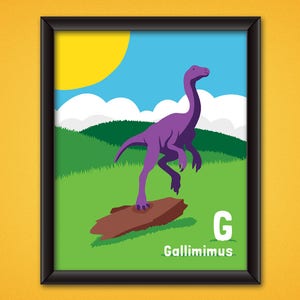 Gallimimus - DIGITAL DOWNLOAD - Kids Room Decor - Dino pared arte - Poster imprimible - dinosaurio alfabeto - Jurásico ABC - la letra G