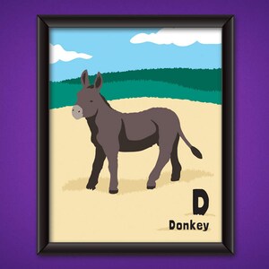 Cartel alfabeto animal - burro - DIGITAL Descargar - Kids & Nursery Room Decor - arte de la pared de los Safari imprimible - fauna ABC - la letra D