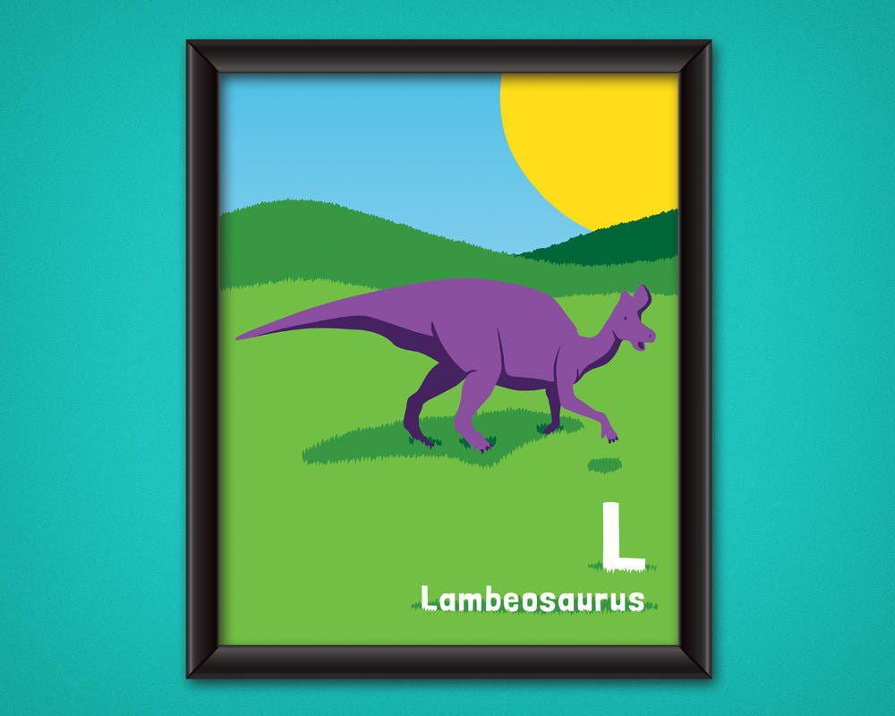 Dinosaur Alphabet Poster Lambeosaurus DIGITAL DOWNLOAD Kids & Nursery