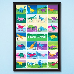 Dinosaur Alphabet Poster - DIGITAL DOWNLOAD - Nursery Room - Home Decor - Dino A to Z - Kids Room - Illustration Art Gift