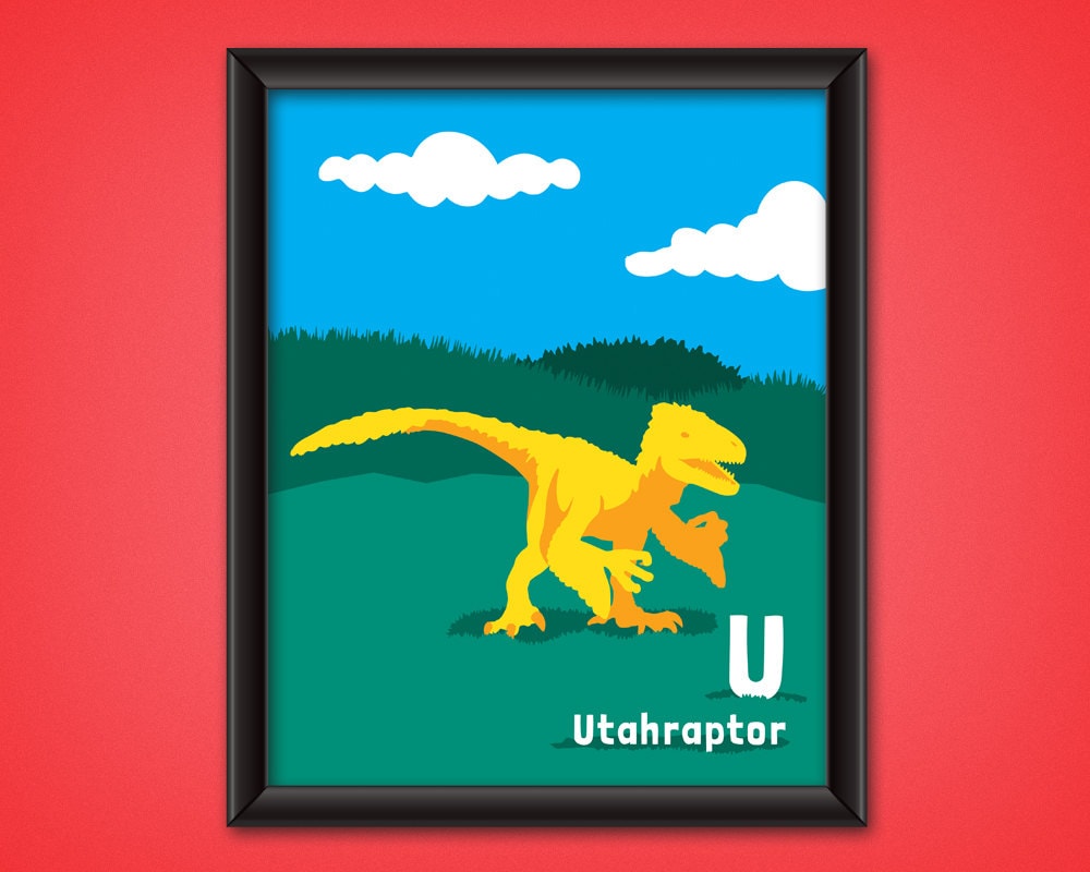 Dinosaurier Alphabet Poster Utahraptor Digitale Download Etsy