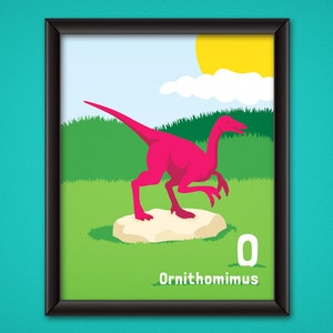 DESCARGAR cartel alfabeto de dinosaurios - Ornithomimus - DIGITAL - niños y guardería sala Decor - imprimible Dino pared arte - ABC Jurásico - letra O