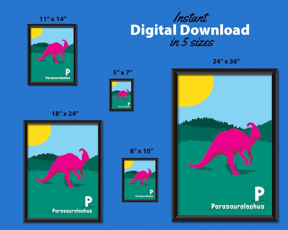 Dinosaur Alphabet Poster - Parasaurolophus - DIGITAL DOWNLOAD