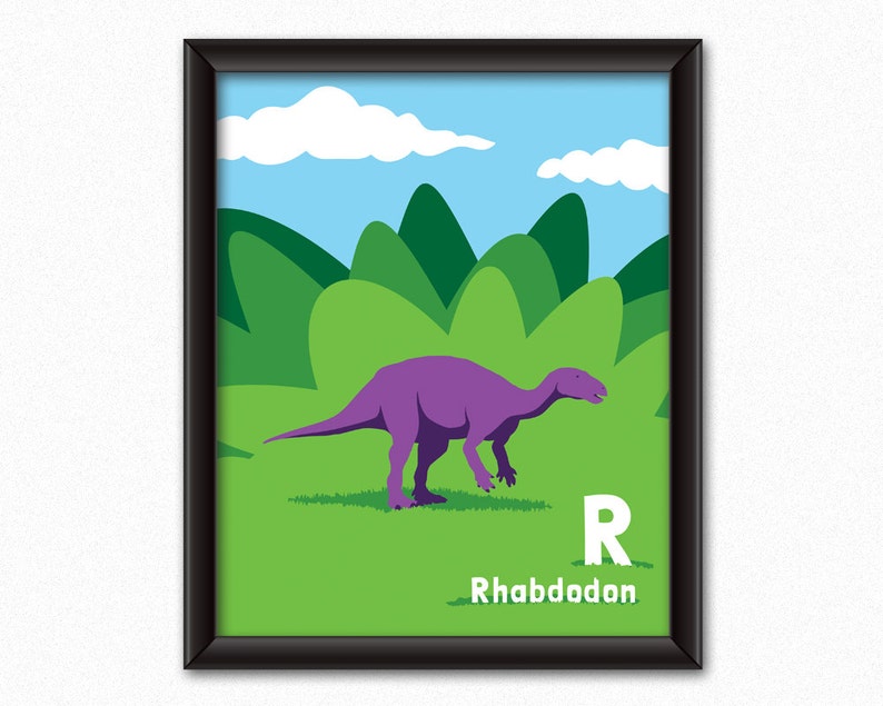 dinosaur alphabet poster rhabdodon digital download kids etsy