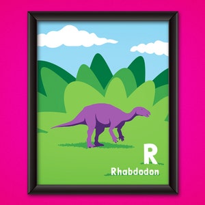 DESCARGAR cartel alfabeto de dinosaurios - Rhabdodon - DIGITAL - niños y guardería sala Decor - imprimible Dino pared arte - ABC Jurásico - letra R