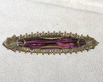 Antique Victorian Gold Tone Purple Glass Long Sash Pin