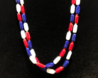 Vintage Red White & Blue Flapper Glass Bead Necklace