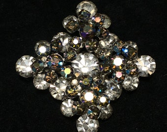 Super Sparkly Vintage Brooch Black Aurora Borealis In the Manner of Weiss