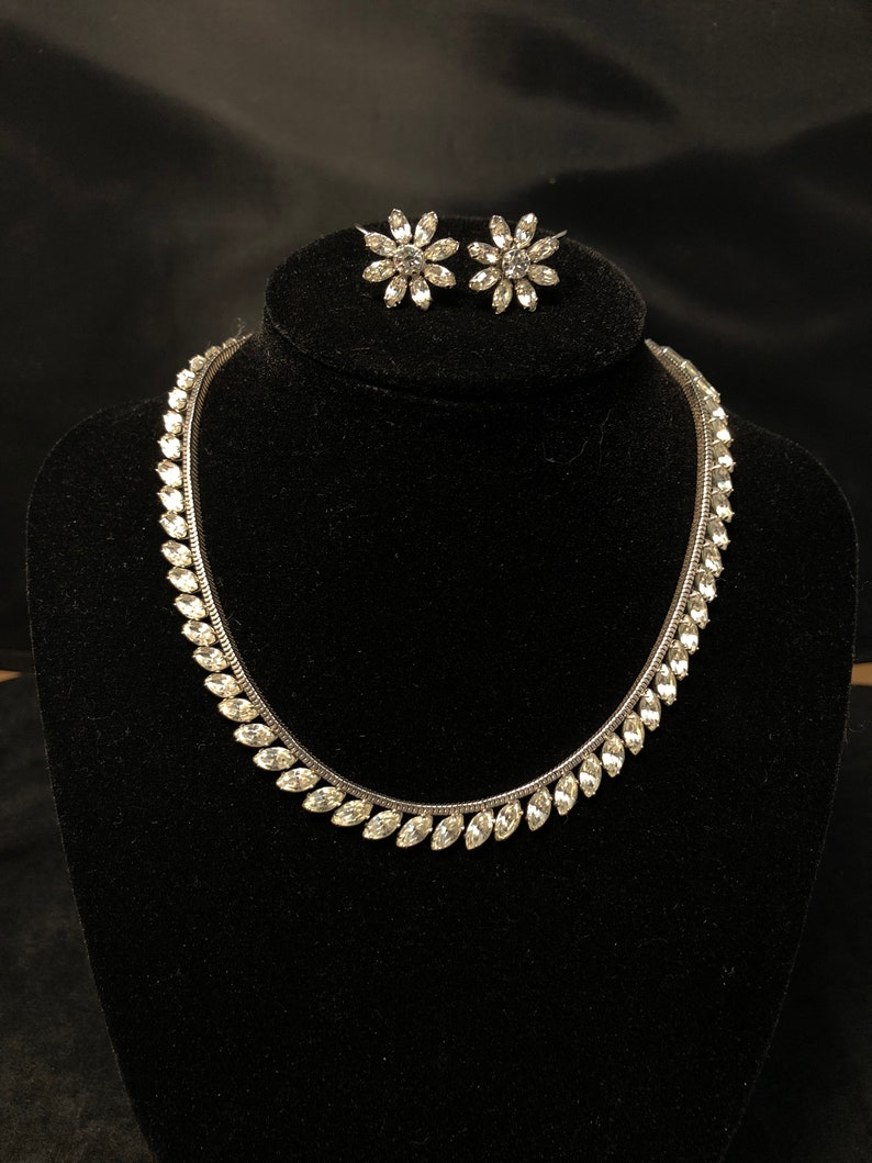 Vintage Kremtentz Marquise Choker and Flower Screw-back Earrings
