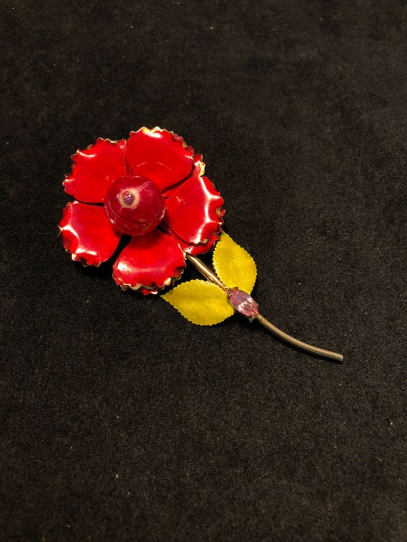 Original By Robert Red Enamel Rose Pin