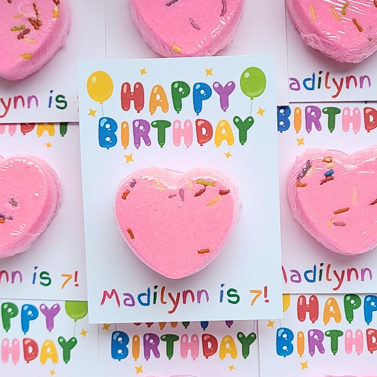 Personalized Heart Birthday Bath Bomb Favors: Pink, Blue, Purple