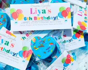 Personalized Heart Bath Bomb Birthday Favors, Kids Party Gift, Custom Tag
