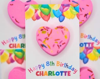 Personalized Heart Bath Bomb Favors: Kids Birthday Party