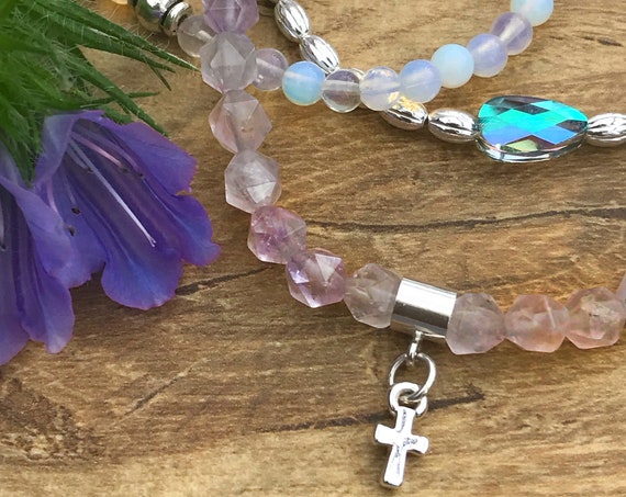 SALE - DISCONTINUED - Wristocracy - Lilac Amethyst, Opalite, Silver Plate & Swarovski Crystal (set of 3)