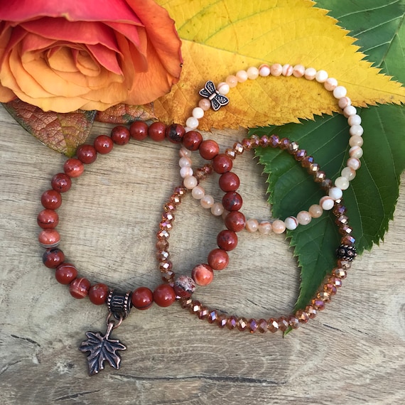 LAST CHANCE - DISCONTINUED - Wristocracy - Red Jasper, Calcite & Crystal Bracelets  - (set of 3)
