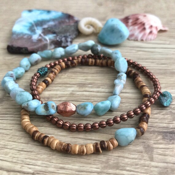 LAST SET - SALE - Discontinued - Wristocracy -  Larimar, Copper & Coconut (set of 3)