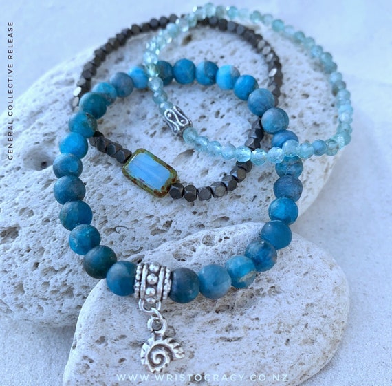 Wristocracy - Pacific Blue Apatite, Apatite and Hex Hematite  (set of 3)