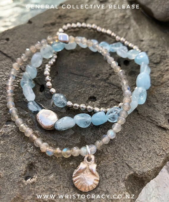 SALE - DISCONTINUED - Wristocracy - Aquamarine, Labradorite and White Plate.....