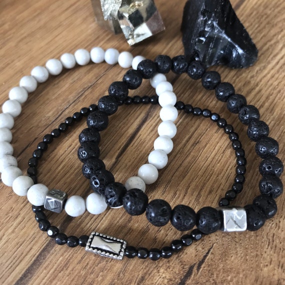 SALE - DISCONTINUED - Wristocracy - Lava Stone, Feldspar & Gunmetal Bracelets - (Set of 3)