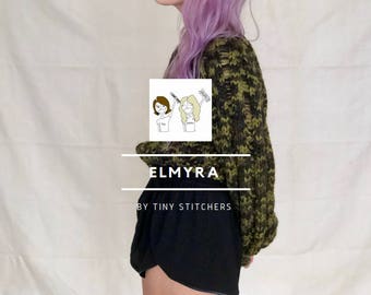 Chunky Knit Sweater Pattern with Dropped Stitches - Elmyra