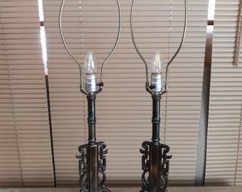Mid Century Asian Influence Brass Table lamps (2)