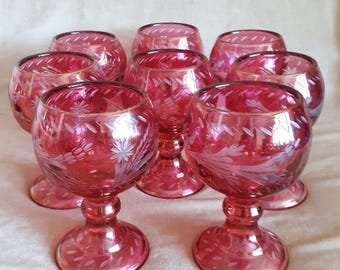 Cut To Clear Cranberry Brandy Snifter Set