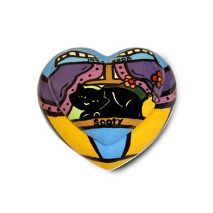 Urna de cremación con forma de corazón para gatos personalizada / Recuerdo conmemorativo de cerámica para mascotas pintado a mano / Recuerdo de cenizas de gato con estrellas / Arte único para homenajear a tu mascota