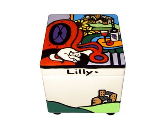 Custom Cat Cremation Urn | Hand Painted Ceramic Pet Memorial Box | Personalized Cat Ashes Keepsake | Whimsical Pet Urn for Cats |Cat Urn