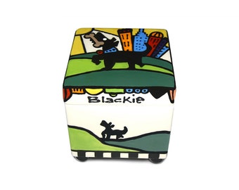 Personalized hand painted custom breed ceramic box urn for dog ashes, Celebrate your dogs life with a custom dog cremation urn
