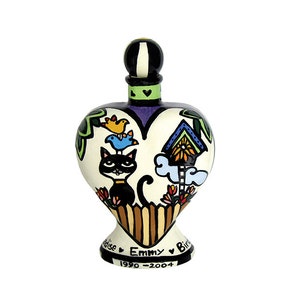 Personalized hand painted custom breed ceramic heart vase urn for cat ashes, Celebrate your cats life with a custom cat cremation urn