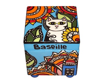 Custom Cat Urn | Hand Painted Pet Memorial Box for Ashes | Whimsical Cat Cremation Keepsake | Personalized Ceramic Cat Urn | Unique Pet Urn