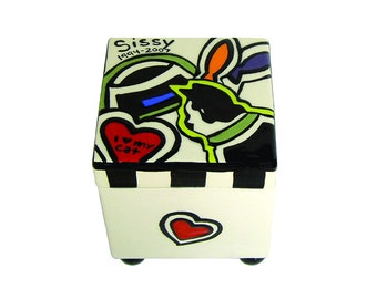 Custom Cat Urn | Hand Painted Ceramic Pet Memorial  | Personalized Cat Ashes Keepsake | Whimsical Cat Tribute Cat Cremation Urn