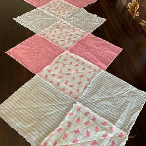 Rag Quilt Table Runner - Flying Pigs