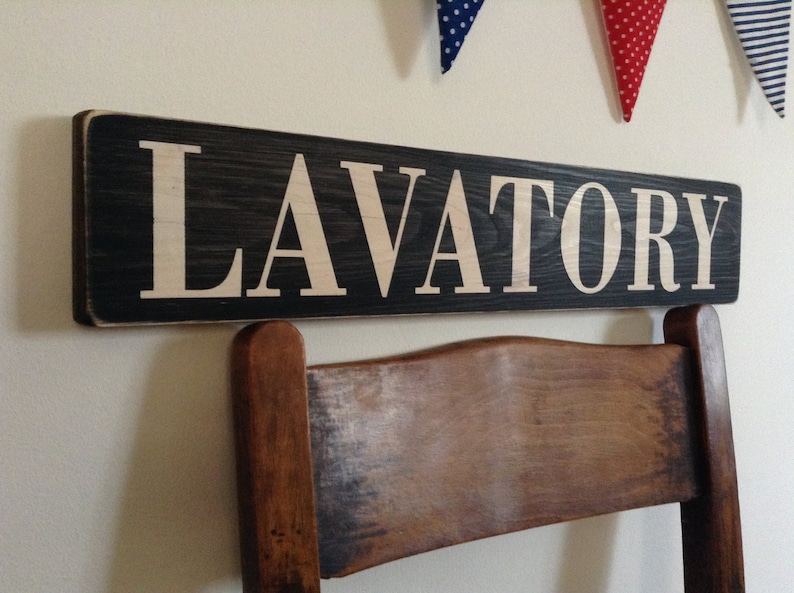 Lavatory Sign Vintage Old Look Toilet Handmade wooden sign wood plaque vintage style image 1