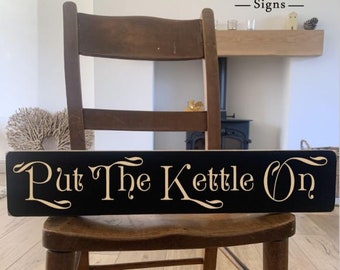 Put the Kettle On  | Retro | wooden  Sign | Gallery Wall | Wall Art | Quote Print | Kitchen | Prints | vintage