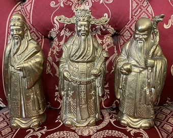 Fu, Lu, Shou Oriental Wise Men Heavy Brass Scholars Detailed Figurines