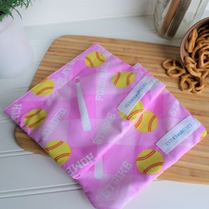 Reusable Washable Snack Bag, Reusable sandwich bags, Eco friendly, In Stock and Ready to Ship, Softball, Get ready for back to school