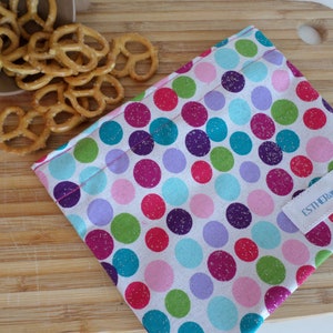 Reusable Washable Snack Bag, Reusable sandwich bags, Eco friendly, In Stock and Ready to Ship, Glitter Dots, Get ready for back to school