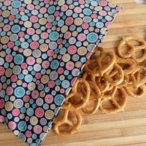 Reusable Washable Snack Bag, Reusable sandwich bags, Eco friendly, In Stock and Ready to Ship, Buttons, Get ready for back to school