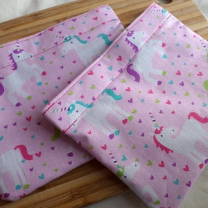 Reusable Washable Snack Bag, Reusable sandwich bag, Eco friendly, In Stock Ready to Ship, &quot;Unicorn and hearts&quot;, Get ready for back to school