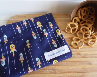 Reusable Washable Snack Bag, Reusable sandwich bags, Eco friendly, In Stock and Ready to Ship, Rocket Ships, Get ready for back to school