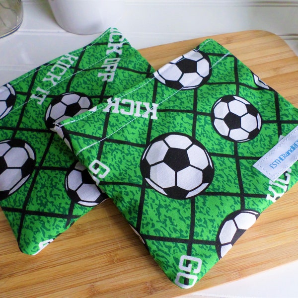 Reusable Washable Snack Bag, Reusable sandwich bags, Eco friendly, In Stock and Ready to Ship, Soccer, Get ready for back to school
